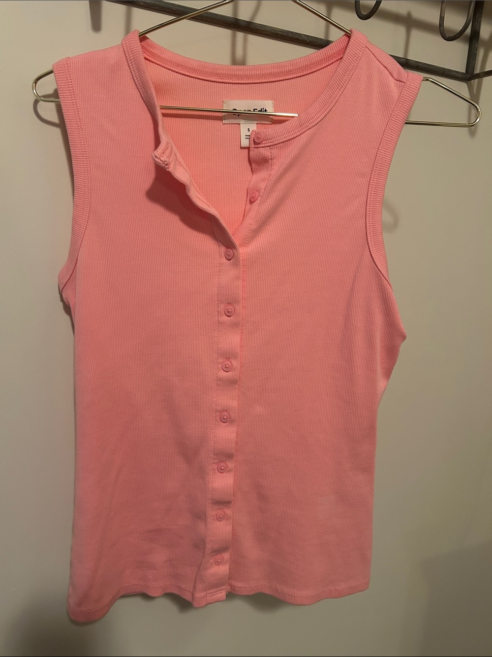 Classic Sleeveless Button-Front Tank Top - Pink size small